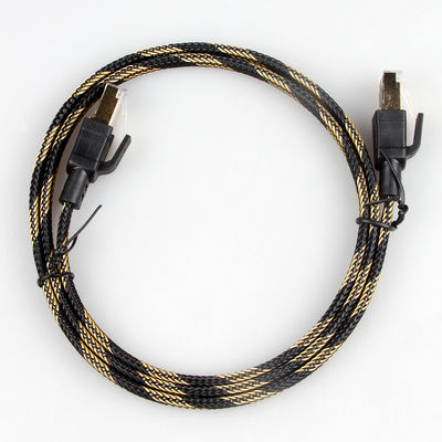 Nylon-Verbindungskabel-Mattschwarz-gelbe umsponnene hohe Geschwindigkeit des Ethernet-Cat7
