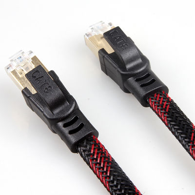 Stabiles umsponnenes Kabel-rotes schwarzes Nylonentstörungs des Ethernet-Cat8