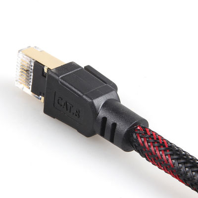 Cat8-Patchkabel für den Außenbereich, Innenbereich, Nylon, geflochten, Rot, Schwarz, 26 AWG, 40 Gbit/s