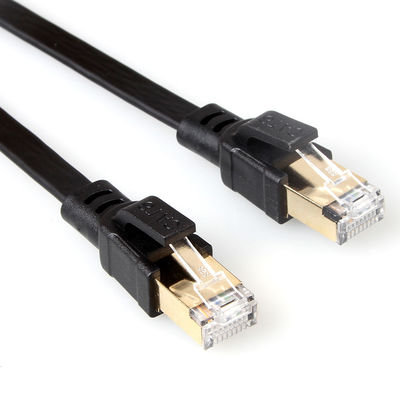 Schwarzes abgeschirmtes flaches Kabel des Ethernet-Cat8 mit Gold überzog Verbindungsstück RJ45