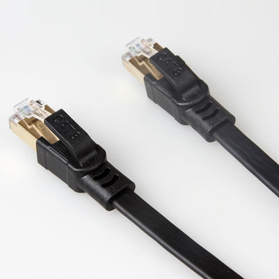 Schwarzes abgeschirmtes flaches Kabel des Ethernet-Cat8 mit Gold überzog Verbindungsstück RJ45