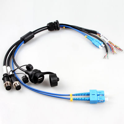 Wasserdichtes Kabelbaum-Luftfahrtkabel M12+USB Female+Fiber Optik