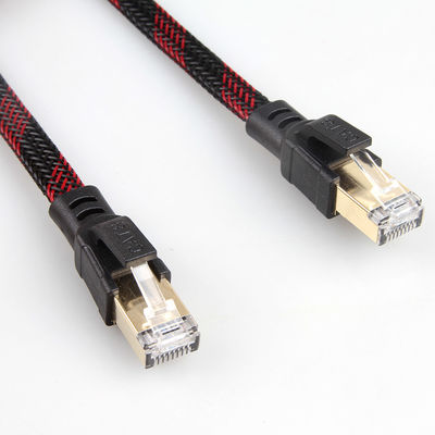 Stabiles umsponnenes Kabel-rotes schwarzes Nylonentstörungs des Ethernet-Cat8