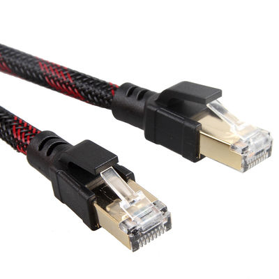 Cat8-Patchkabel für den Außenbereich, Innenbereich, Nylon, geflochten, Rot, Schwarz, 26 AWG, 40 Gbit/s