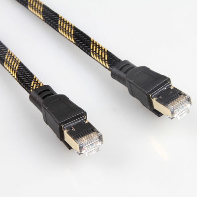 Stabiles Flecken-Kabel-umsponnene schwarze gelbe Nylonhohe Geschwindigkeit RJ45 Cat8