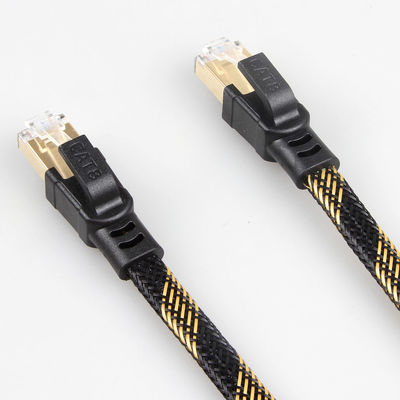 Stabiles Flecken-Kabel-umsponnene schwarze gelbe Nylonhohe Geschwindigkeit RJ45 Cat8
