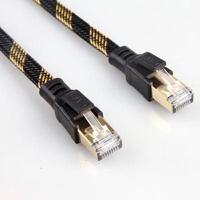 Stabiles Flecken-Kabel-umsponnene schwarze gelbe Nylonhohe Geschwindigkeit RJ45 Cat8