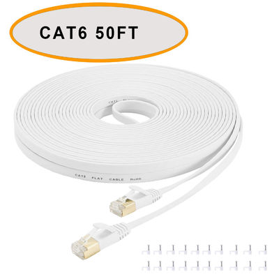 Cat-6-Ethernet-Flachpatchkabel, 50 Fuß, weiße Farbe, ungeschirmtes Twisted-Pair